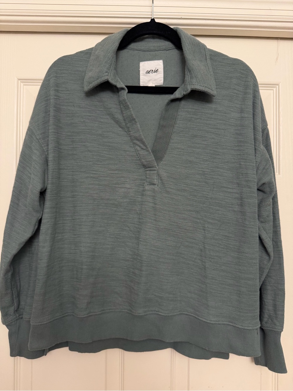 Aerie Sage Green Oversized Collared Pullover Sweatshirt